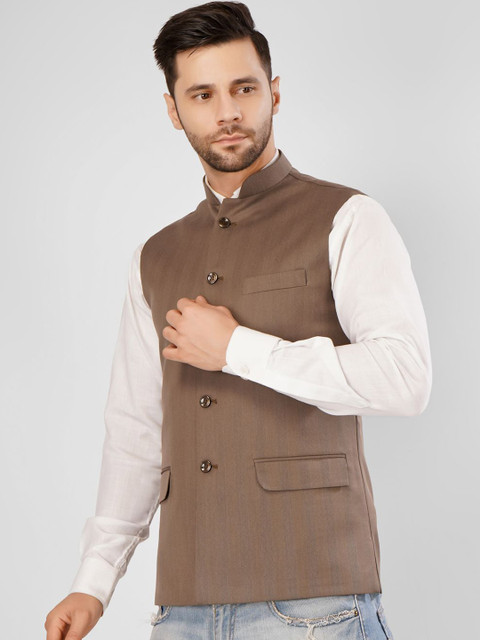 Wintage Men Striped Nehru Jacket - Image 4