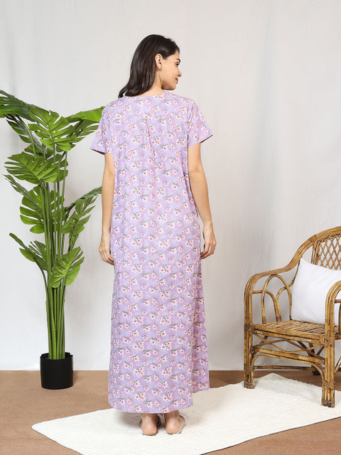 MomToBe Women's Cotton Periwinkle Purple Feeding Nighty Nightdress - Image 4
