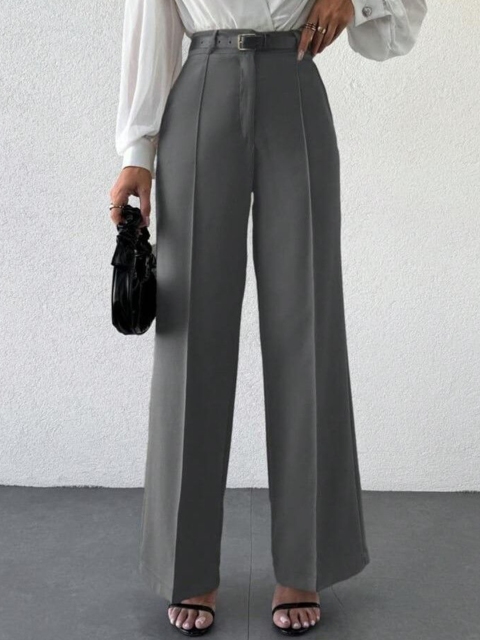 Next One Women Smart Straight Fit High-Rise Easy Wash Pleated Trousers