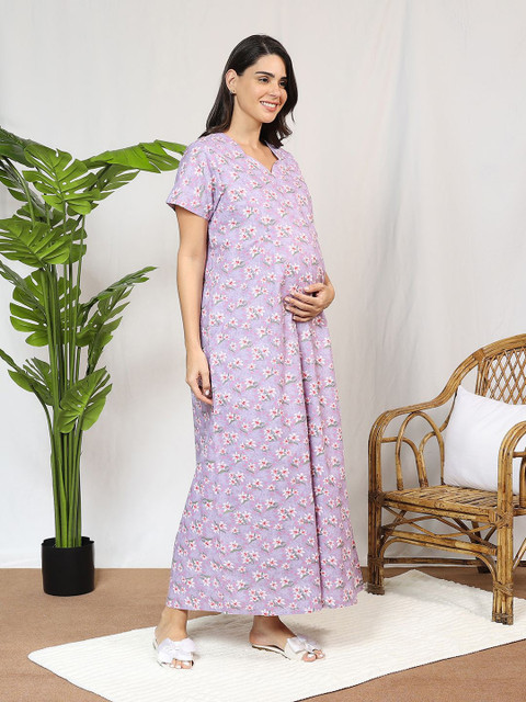 MomToBe Women's Cotton Periwinkle Purple Feeding Nighty Nightdress - Image 3