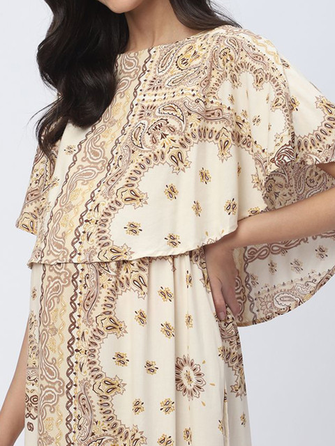 Mystere Paris Women Paisley Print Cape Sleeve Maternity A-Line Maxi Dress - Image 3