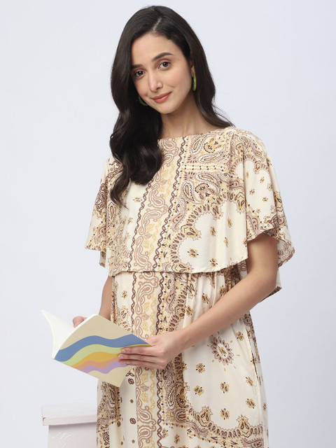 Mystere Paris Women Paisley Print Cape Sleeve Maternity A-Line Maxi Dress