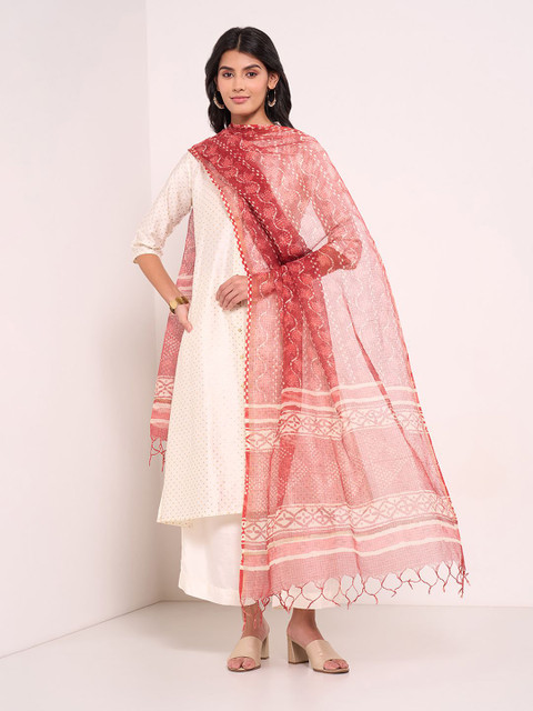 RANGMANCH BY PANTALOONS Geometric Printed Dupatta With Tasselled