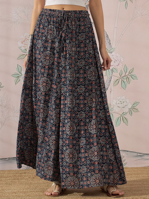 InWeave Floral Printed Flared Maxi Skirt