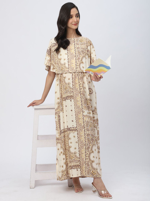 Mystere Paris Women Paisley Print Cape Sleeve Maternity A-Line Maxi Dress - Image 6