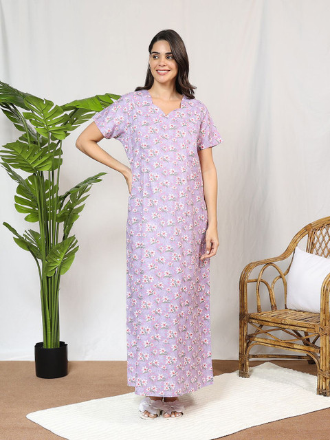 MomToBe Women's Cotton Periwinkle Purple Feeding Nighty Nightdress - Image 5
