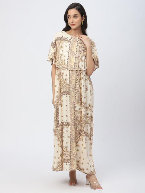 Mystere Paris Women Paisley Print Cape Sleeve Maternity A-Line Maxi Dress - Image 2