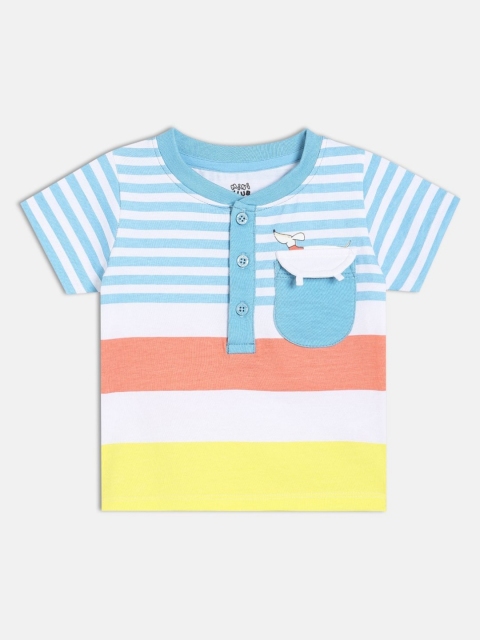 MINI KLUB Boys Striped Mandarin Collar Cotton T-shirt