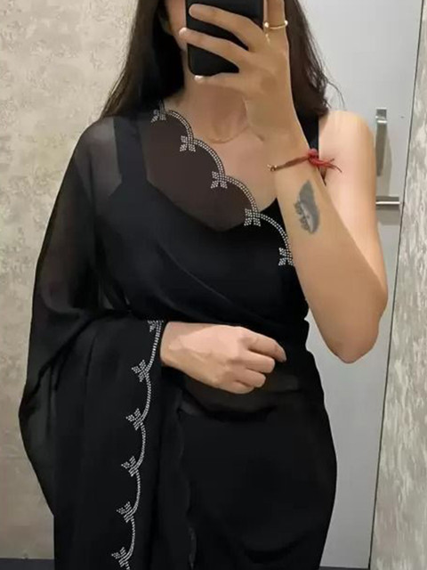 Florence Embellished Beads and Stones Poly Georgette Saree