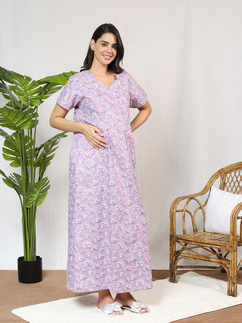 MomToBe Women's Cotton Periwinkle Purple Feeding Nighty Nightdress - Image 6
