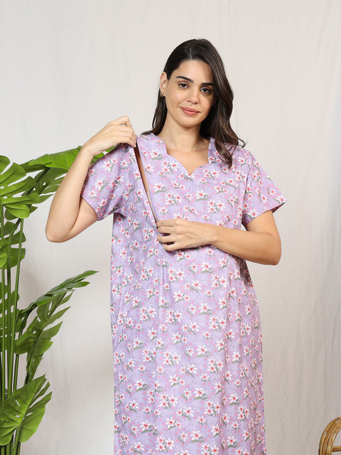 MomToBe Women's Cotton Periwinkle Purple Feeding Nighty Nightdress - Image 2