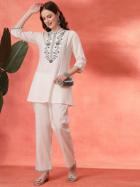 Nayam By Lakshita Floral Embroidered Thread Work Cotton Tunic and Trouser