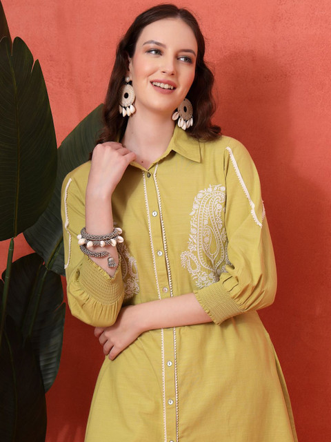 Nayam By Lakshita Women Embroidered Straight Cotton Kurta & Palazzo Set - Image 7