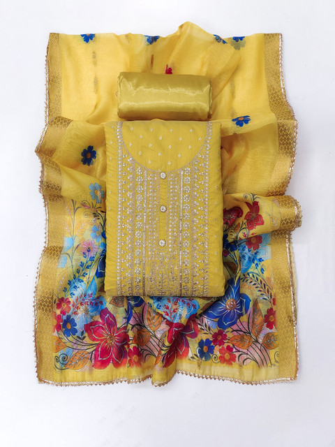 TAVAS Ethnic Motifs Embroidered Chanderi Silk Unstitched Dress Material - Image 2