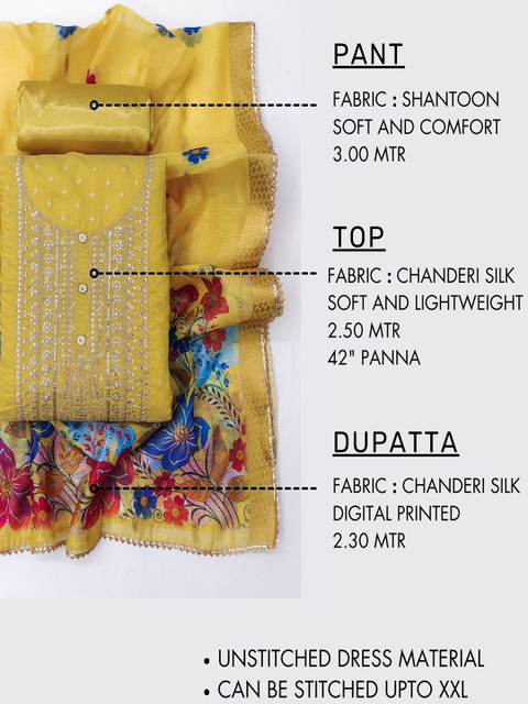TAVAS Ethnic Motifs Embroidered Chanderi Silk Unstitched Dress Material - Image 4