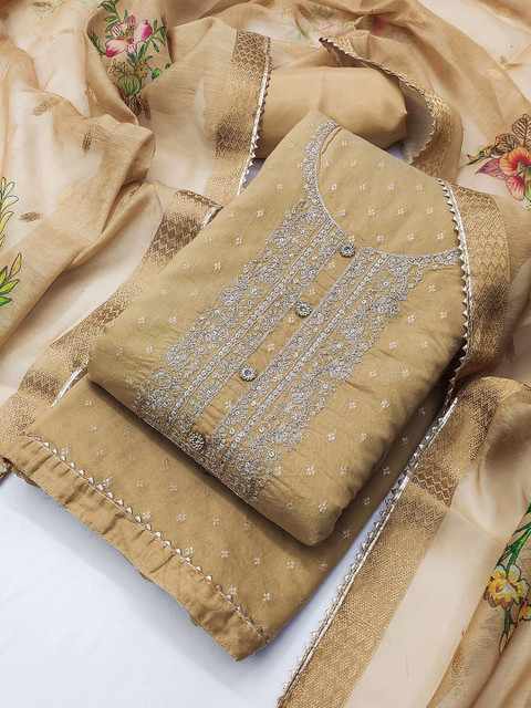 TAVAS Ethnic Motifs Embroidered Chanderi Silk Unstitched Dress Material