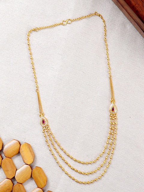 Sangria Gold-Plated Ruby & Kundan Studded Layered Necklace