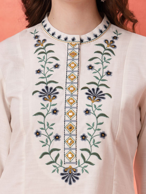 Nayam By Lakshita Floral Embroidered Thread Work Cotton Tunic and Trouser - Image 2