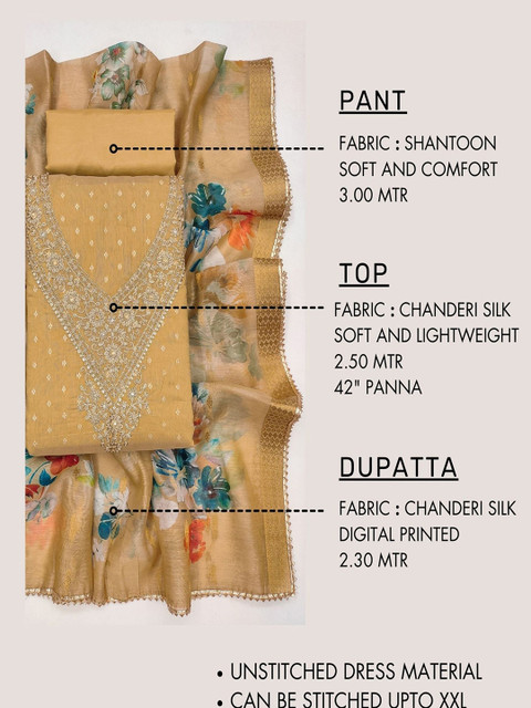 TAVAS Floral Embroidered Zari Unstitched Dress Material - Image 4