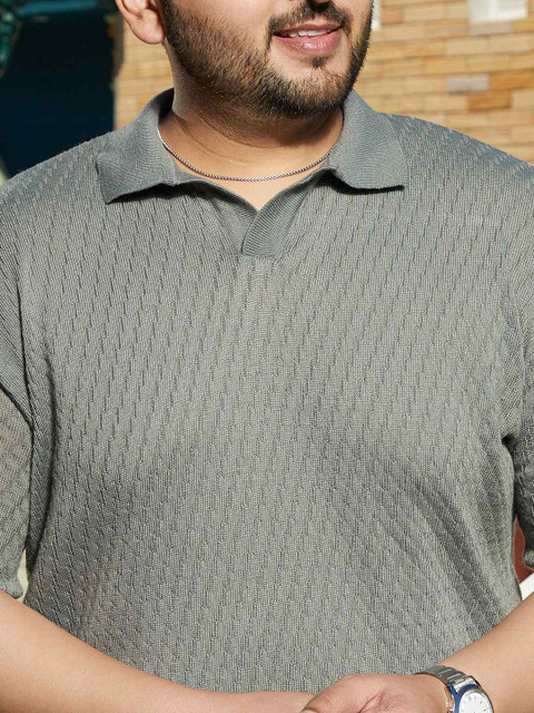 Instafab Plus Men Plus Size Self Design Polo Collar Cotton T-shirt - Image 2