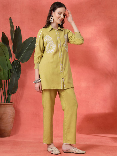 Nayam By Lakshita Women Embroidered Straight Cotton Kurta & Palazzo Set - Image 4