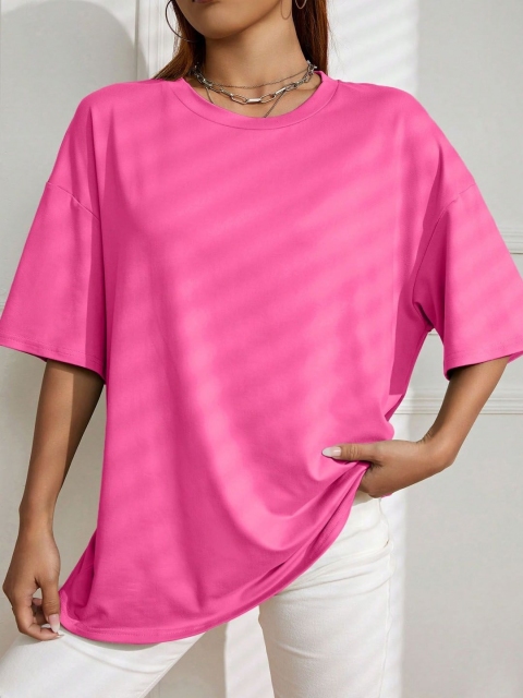 CORSICA Women Solid Round Neck Cotton Relaxed Fit T-shirt - Image 2