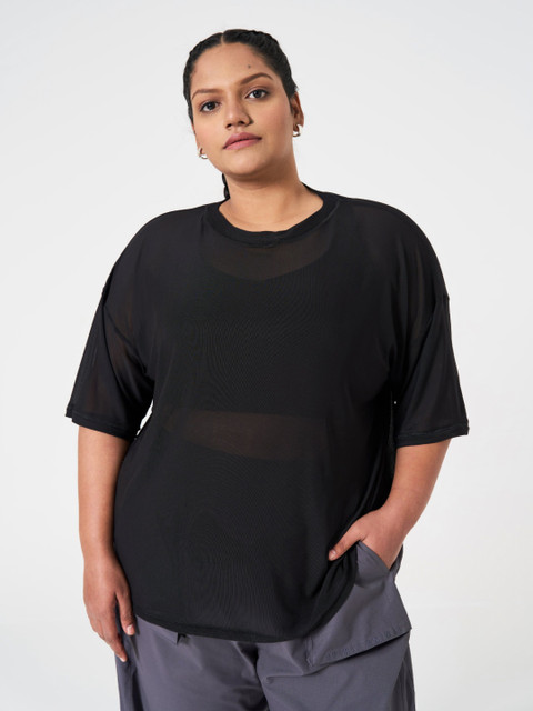 SPIRIT ANIMAL Women Plus Size Solid Round Neck Relaxed Fit Drop Shoulder Long Tshirt
