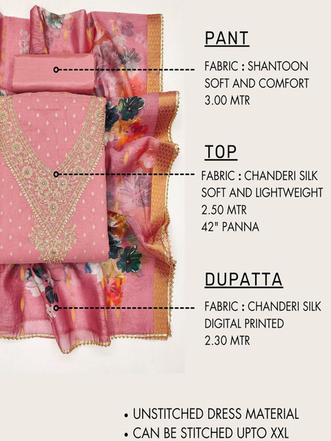 TAVAS Floral Embroidered Cotton Blend Unstitched Dress Material - Image 4