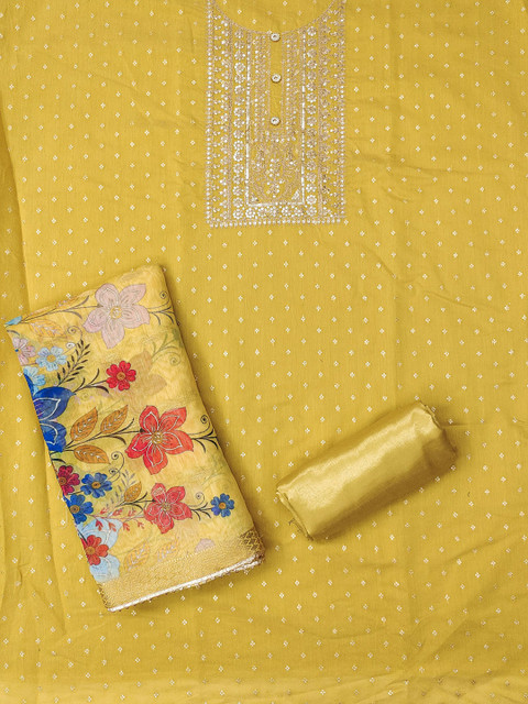 TAVAS Ethnic Motifs Embroidered Chanderi Silk Unstitched Dress Material - Image 3