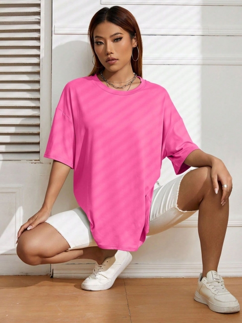 CORSICA Women Solid Round Neck Cotton Relaxed Fit T-shirt - Image 7