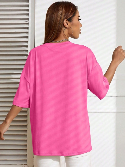 CORSICA Women Solid Round Neck Cotton Relaxed Fit T-shirt - Image 3