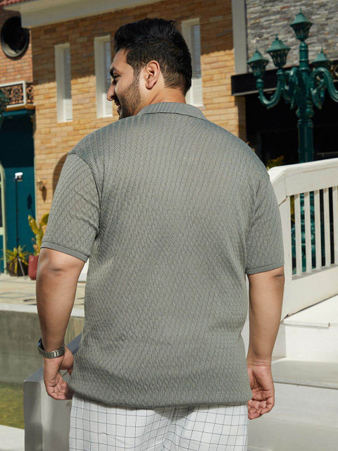 Instafab Plus Men Plus Size Self Design Polo Collar Cotton T-shirt - Image 5