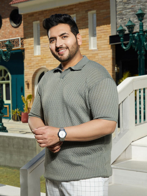 Instafab Plus Men Plus Size Self Design Polo Collar Cotton T-shirt - Image 4