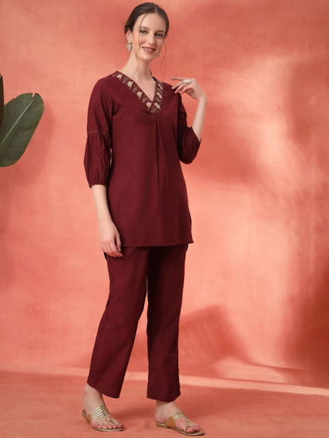 Nayam By Lakshita Paisley Embroidered Cotton Tunic with Trouser