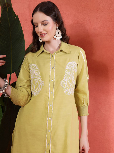 Nayam By Lakshita Women Embroidered Straight Cotton Kurta & Palazzo Set - Image 2