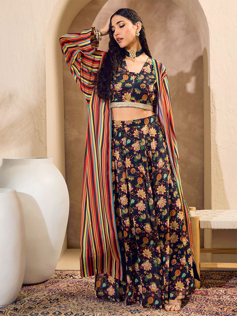 Shae by SASSAFRAS Floral Printed Sequinned V-Neck Ready to Wear Lehenga Choli