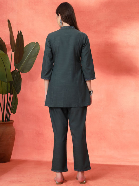 Nayam By Lakshita Floral Embroidered Mirror Work Cotton Tunic with Trouser - Image 5