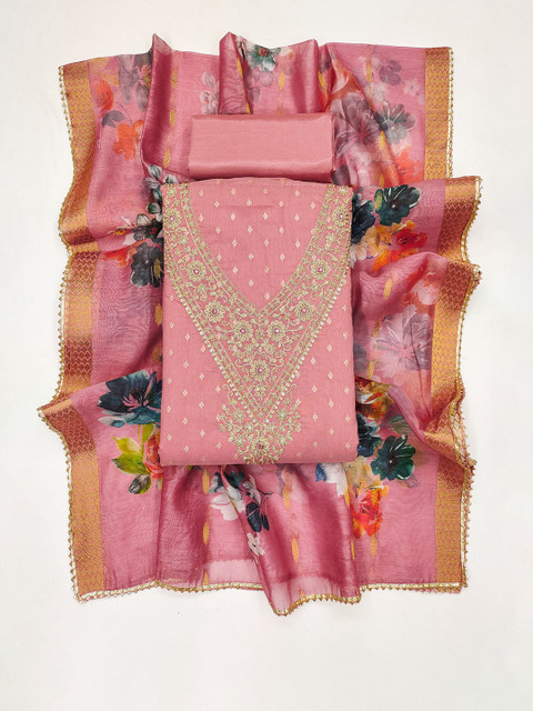 TAVAS Floral Embroidered Cotton Blend Unstitched Dress Material - Image 2