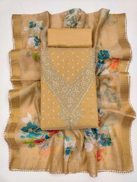 TAVAS Floral Embroidered Zari Unstitched Dress Material - Image 2