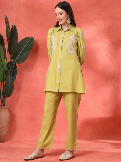 Nayam By Lakshita Women Embroidered Straight Cotton Kurta & Palazzo Set - Image 5
