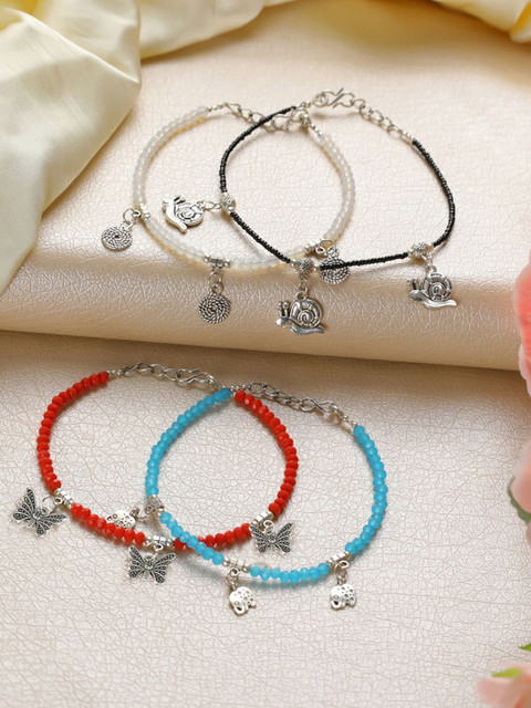 Sangria Silver-Plated Artificial Beads Anklet