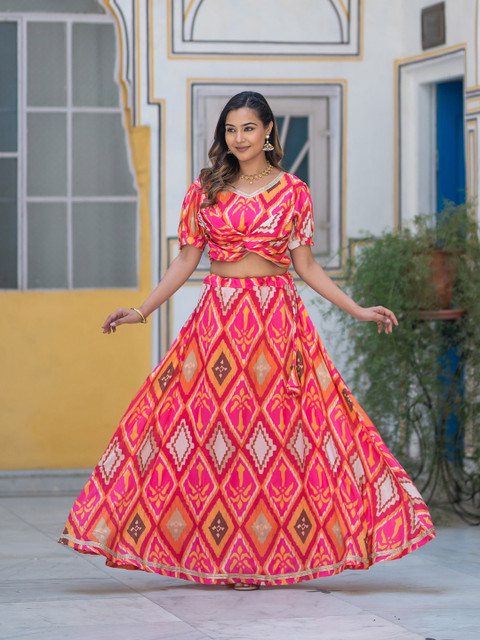 TASRIKA Printed Muslin Silk Semi-Stitched Lehenga & Unstitched Blouse