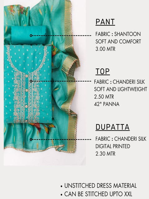 TAVAS Floral Embroidered Zari Unstitched Dress Material - Image 4