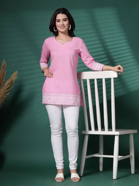 Sangria Embroidered Cotton Short Kurti