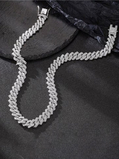 Crazy Fashion Men's Silver-Plated Cubic Zirconia Studded Hip Hop Chain