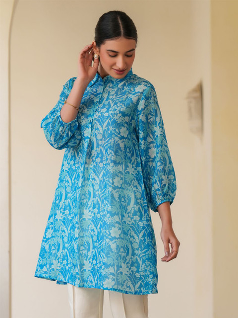 Janasya Shirt Collar Printed Tunic