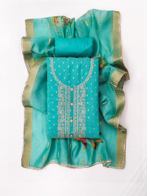 TAVAS Floral Embroidered Zari Unstitched Dress Material - Image 2
