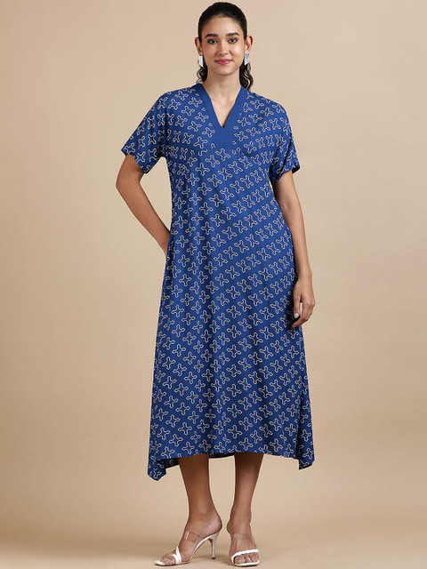 BLACK & BLAH BLAH Printed A-Line Midi Ethnic Dress