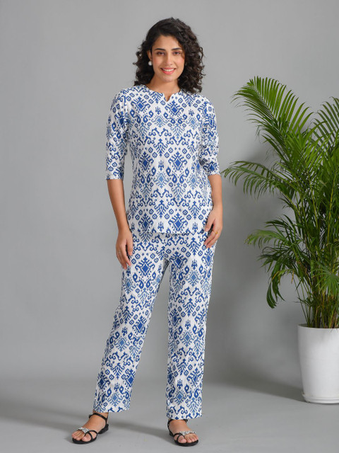SANSKRUTIHOMES Printed Round Neck Top With Trouser