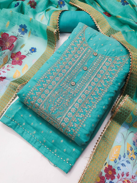 TAVAS Ethnic Motifs Embroidered Chanderi Silk Unstitched Dress Material